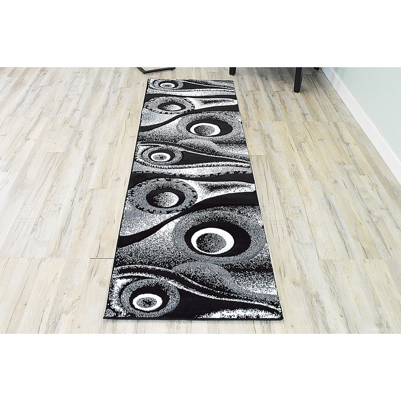 Mccampbell Abstract Area Rug, Runner 2'2" x 7'4", Black/White