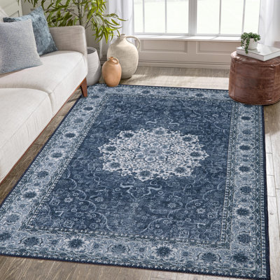Tapis bleu en polyester tissé à la machine Jeanni