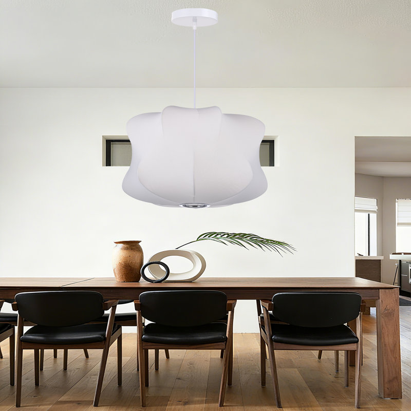 Luminaire suspendu blanc minimaliste en tissu pour le salon, H 11,02 po x l 23,62 po x P 23,62 po