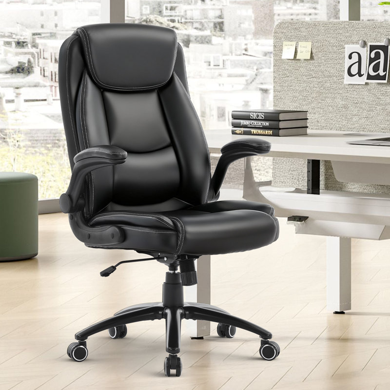 Fauteuil de direction ergonomique, hauteur réglable et accoudoirs rabattables, Noir