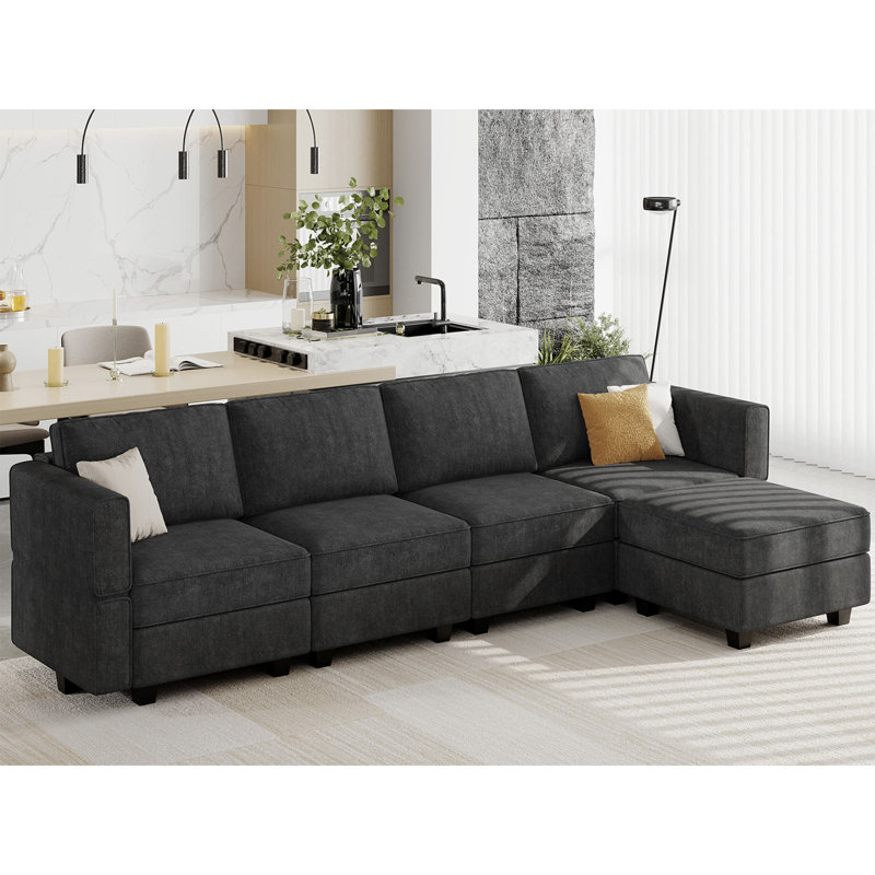 Nairoby 116.6'' Wide L Shaped Modular Sectional Sofa Apartment Livingroom Couch 6-Pieces 4-Seat Sofa with Storage Ottoman
