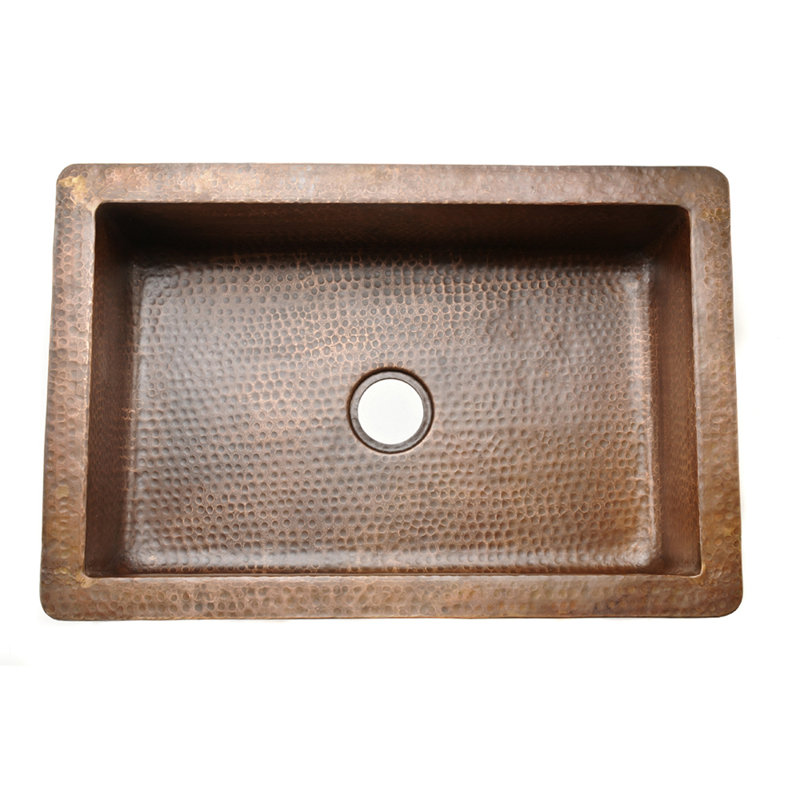 Évier de cuisine à simple cuve 33 "en cuivre martelé à tablier avant