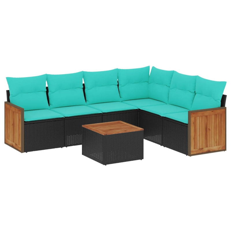  Ensemble de canapé de patio 7 pièces avec coussins en rotin de polyester noir