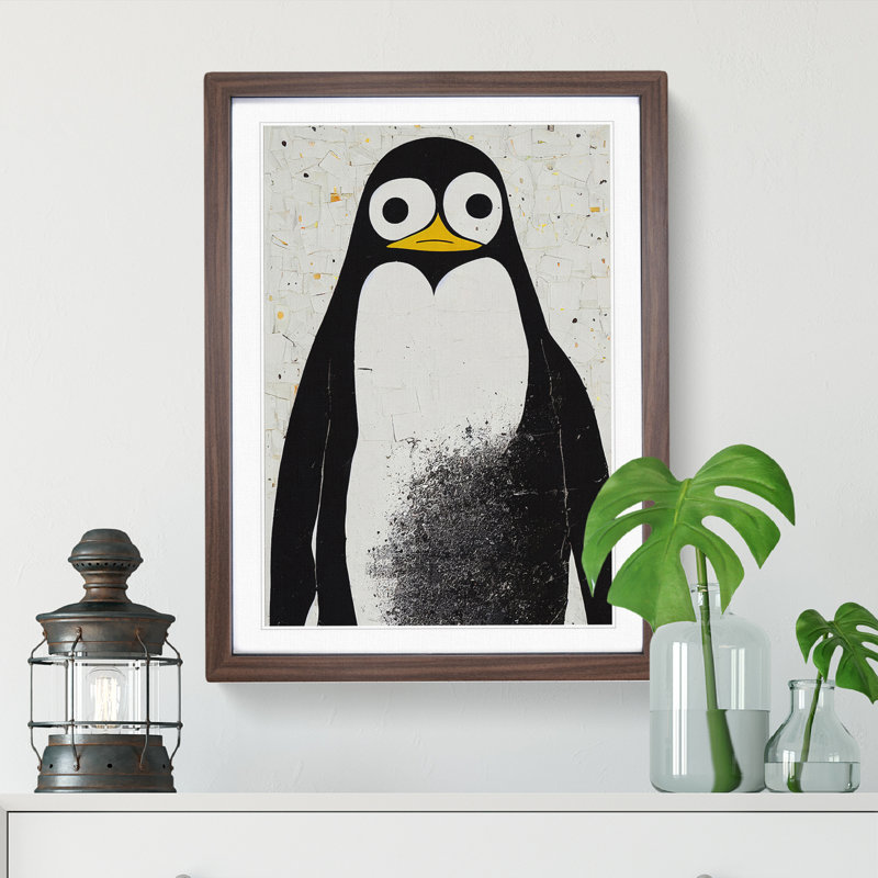 Painted Penguin No.1 - Wall Art, 34cm H x 25cm W x 2cm D, Walnut