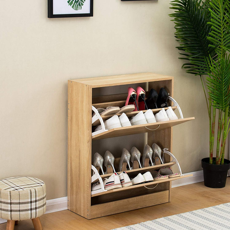 15 Pair Flip Down Shoe Storage, Oak Finish