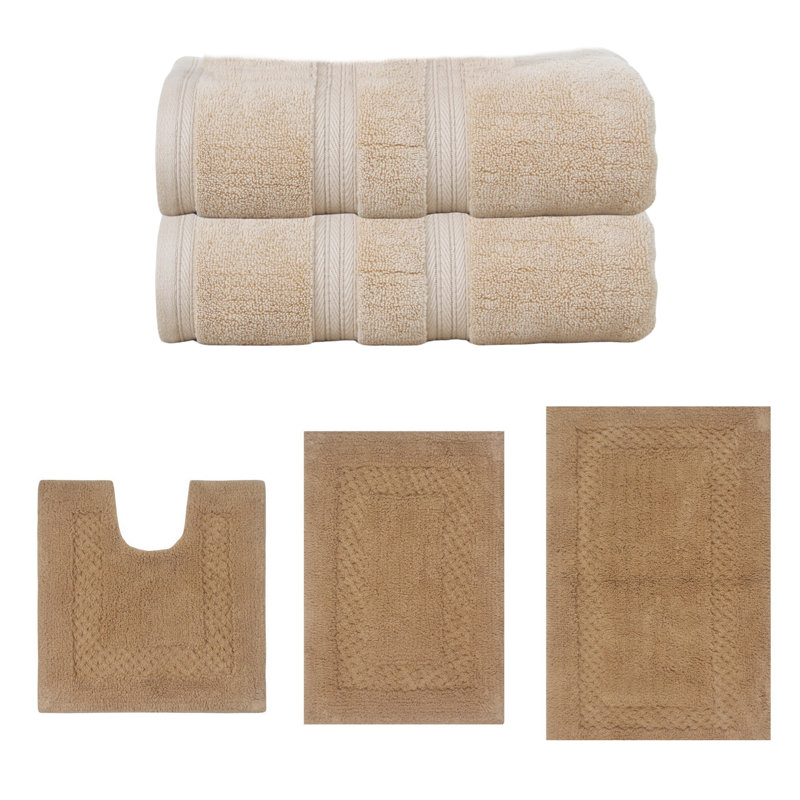 Ensemble de serviettes de bain 2 pièces et tapis de bain 3 pièces Classy, ensemble de 5, turquoise, Lin