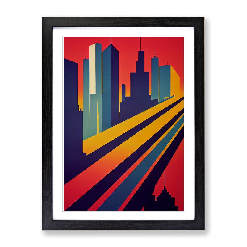 XV1022-3751X Resplendent City Skyline Abstract - Print, White, Black Framed, 66cm H x 48cm W