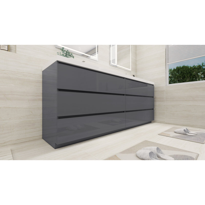 Ferrari 83.5'' Double Bathroom Vanity with Acrylic Top, Hight Gloss Gray