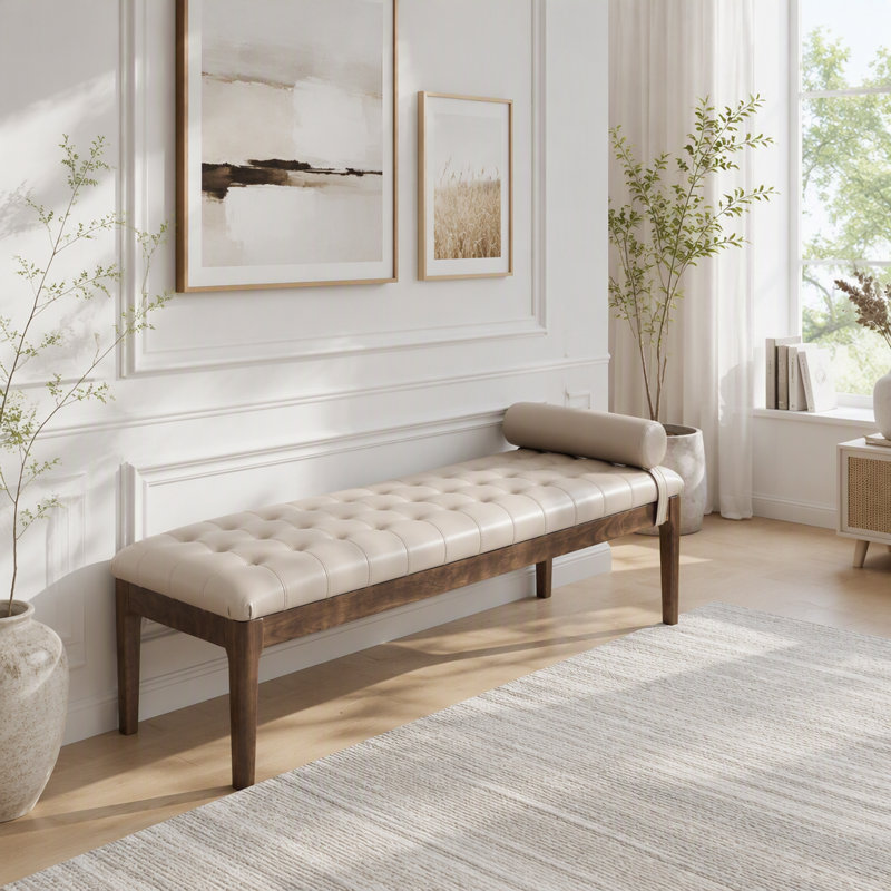 Banc capitonné à boutons avec appui-tête, Taupe