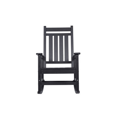 Oversized Rocking Chair With Wood-Texture, Outdoor Rocking Chair For Adults, All Weather Resistant Porch Rocker For Lawn Garden, Black