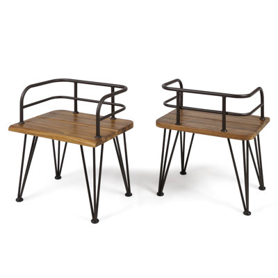 2 Rustic Chair - Wood Seats, Iron Frames, Finish, For Backyard Patio Use Outdoor 2 Chairs, Frame, Stylish Furniture