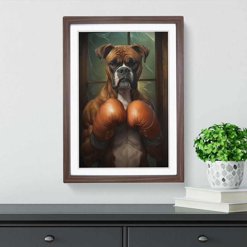 Boxer Dog Nouveau - Framed Print, Walnut Framed, 34cm H x 25cm W x 2cm D