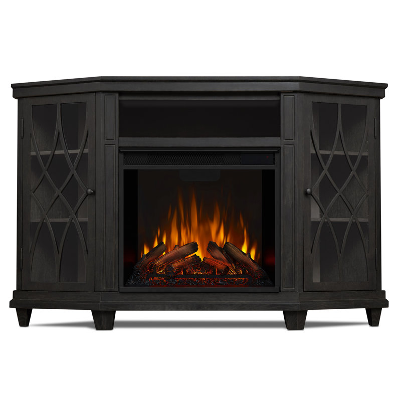 Lynette 56'' TV Stand with Fireplace, Dark Gray