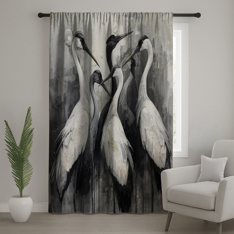 Rideaux de fenêtre Cranes In Grey Tones, 50 po x 80 po - 1 panneau, Transparent