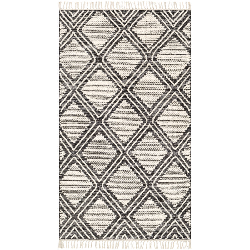 Tapis noir / crème fait à la main Jibreal, Rectangle 8 pi x 10 pi