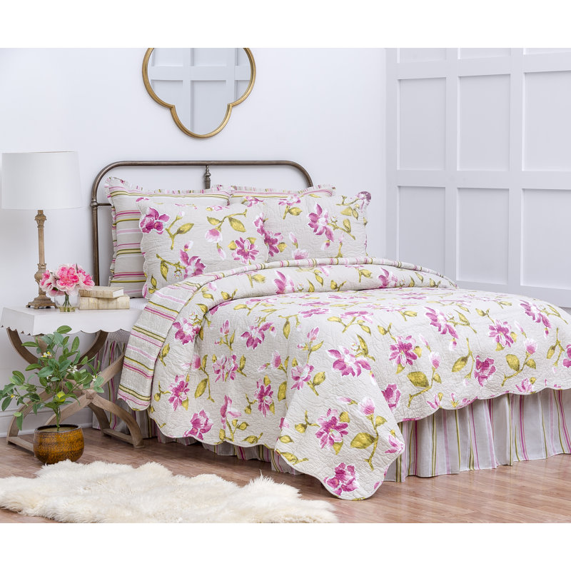 Ensemble de literie réversible en coton Liliann, Courtepointe double / grand + 7 pièces supplémen