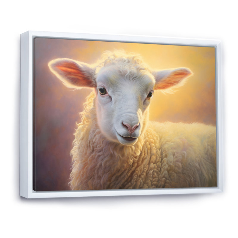 Sheep Pastel Portrait, reproduction d'art sur toile, H 30 po x l 40 po, Cadre flottant blanc