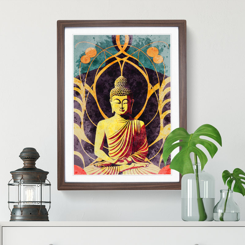 Splendid Buddha - Framed Print, 34cm H x 25cm W x 2cm D, Brown Framed