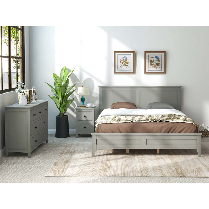 Ensemble de chambre avec lit plateforme 3 pièces Nekoda, gris