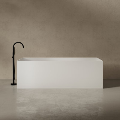 MonBlari Free standing Soaking Solid Surface Bathtub with Overflow and Pop-up Drain For Bathroom
