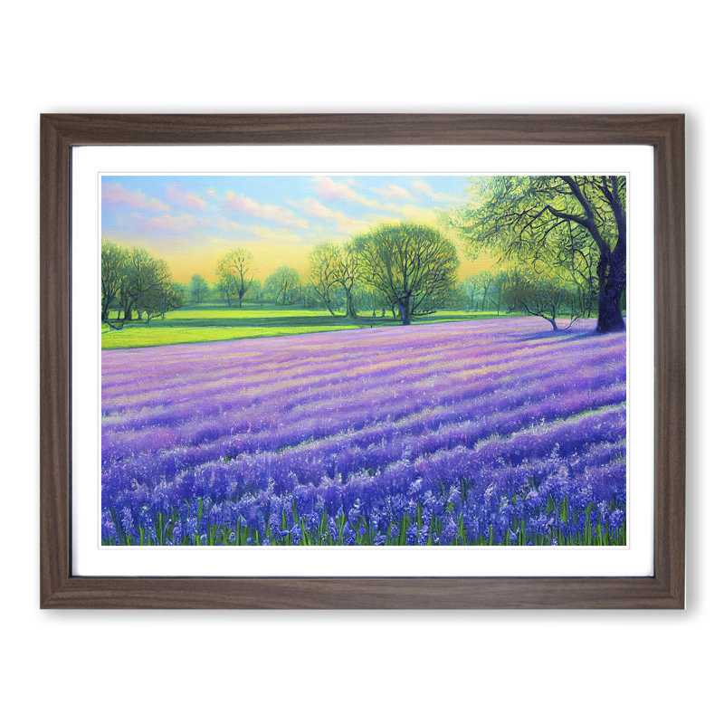 XH1022-10109X Welcoming Bluebell Field - Single Picture Frame Painting, 46cm H x 64cm W x 2cm D, Walnut Framed