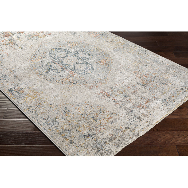 Tapis oriental gris clair / chameau / bleu Dier, Rond 7 pi 10 po