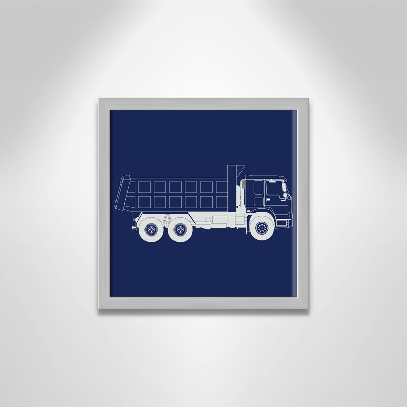 Wild One 4 'Trucks Trucks 3' Framed Art, 12" H x 12" W x 1.18" D, Silver Box Framed