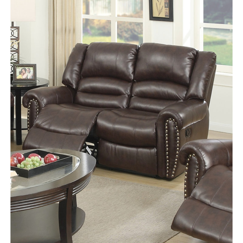 Dessus en cuir reconstitué brun foncé de style contemporain avec plateau-coussin inclinable et coussins