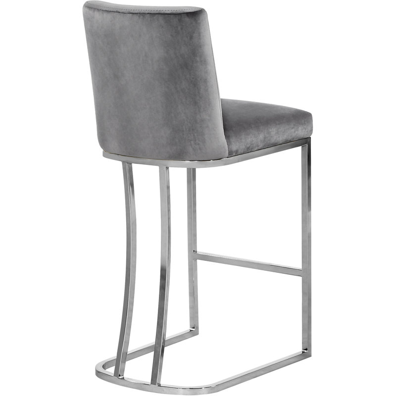 Heidi 26" Counter Stool, Grey Velvet, Chrome