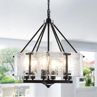 6 - Light 19.69'' Dimmable Modern Round Drum Chandelier With Textured Glass Shadefor Living Room, Bathroom,Foyer, Kitchen Island, Bedroom