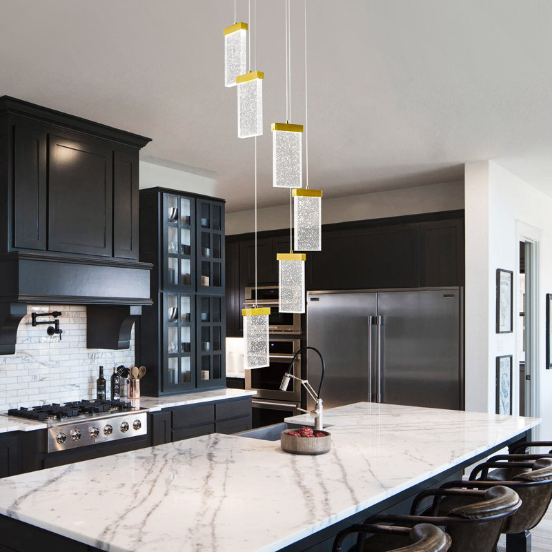 Chandeliers Adjustable Mordern Pendant Lights Kitchen Island Crystal Pendant Lighting Dining Room Lights Fixture, 6