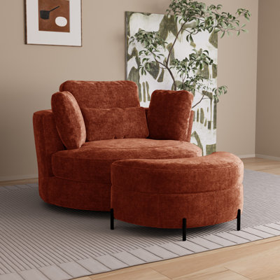 Fauteuil d'appoint pivotant moderne surdimensionné 49,6 po avec coussins et repose-pieds