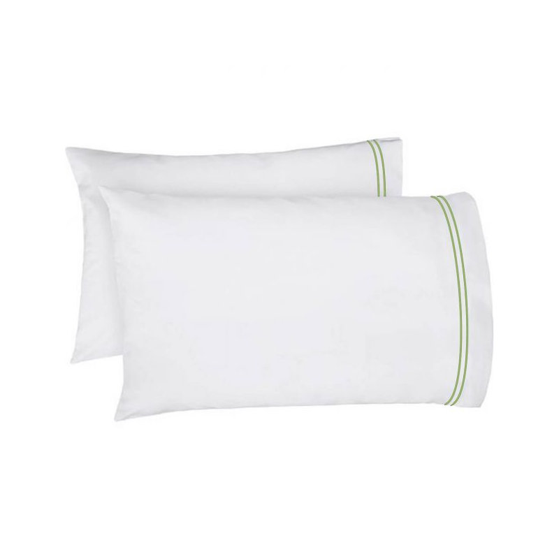 400TC Double Embroidery Cotton Sateen Pillowcases (Set Of 2), White/Sage