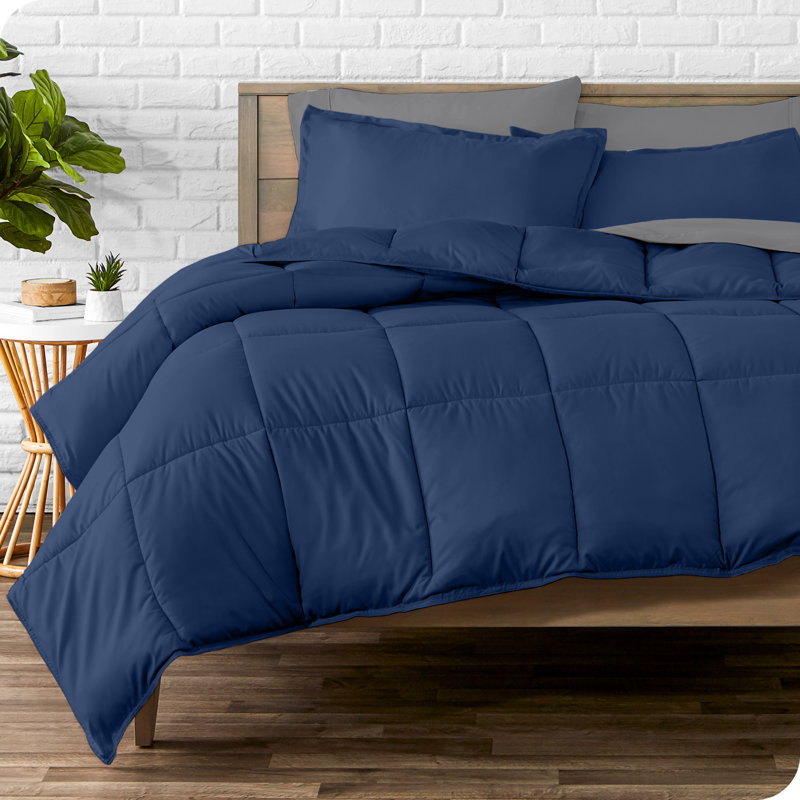 Microfiber Bed-In-A-Bag, Dark Blue/Gray, California King Comforter + 6 Additional Pieces