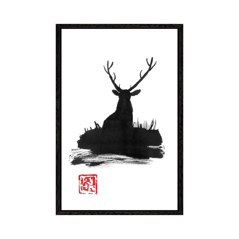 Deer II by Péchane - Painting on Canvas, Black Framed, 101.6 cm H x 66.04 cm W