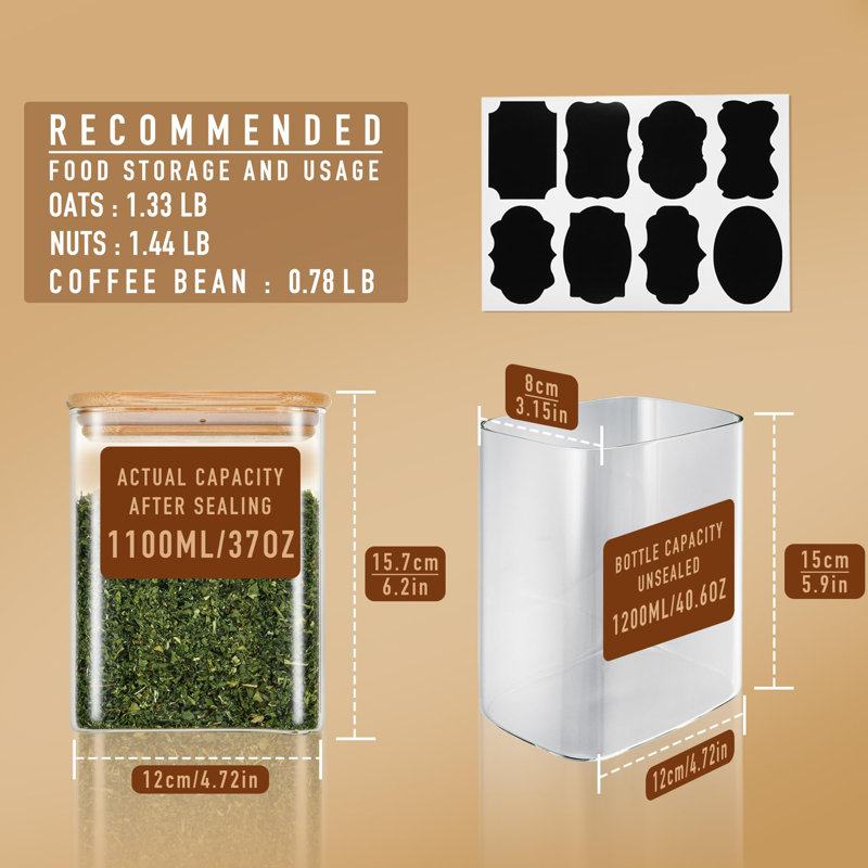 Contenants de rangement en verre 37 oz avec couvercle en bambou (ensemble de 6)