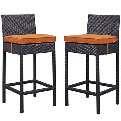 Deux tabourets de bar d'extérieur avec coussins espresso Modway Lift