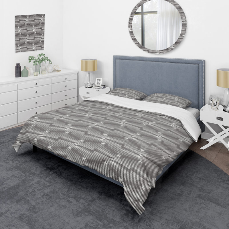 Ensemble de housse de couette en microfibre gris / argenté 2 pièces, Housse de couette pour très grand lit et 2 très