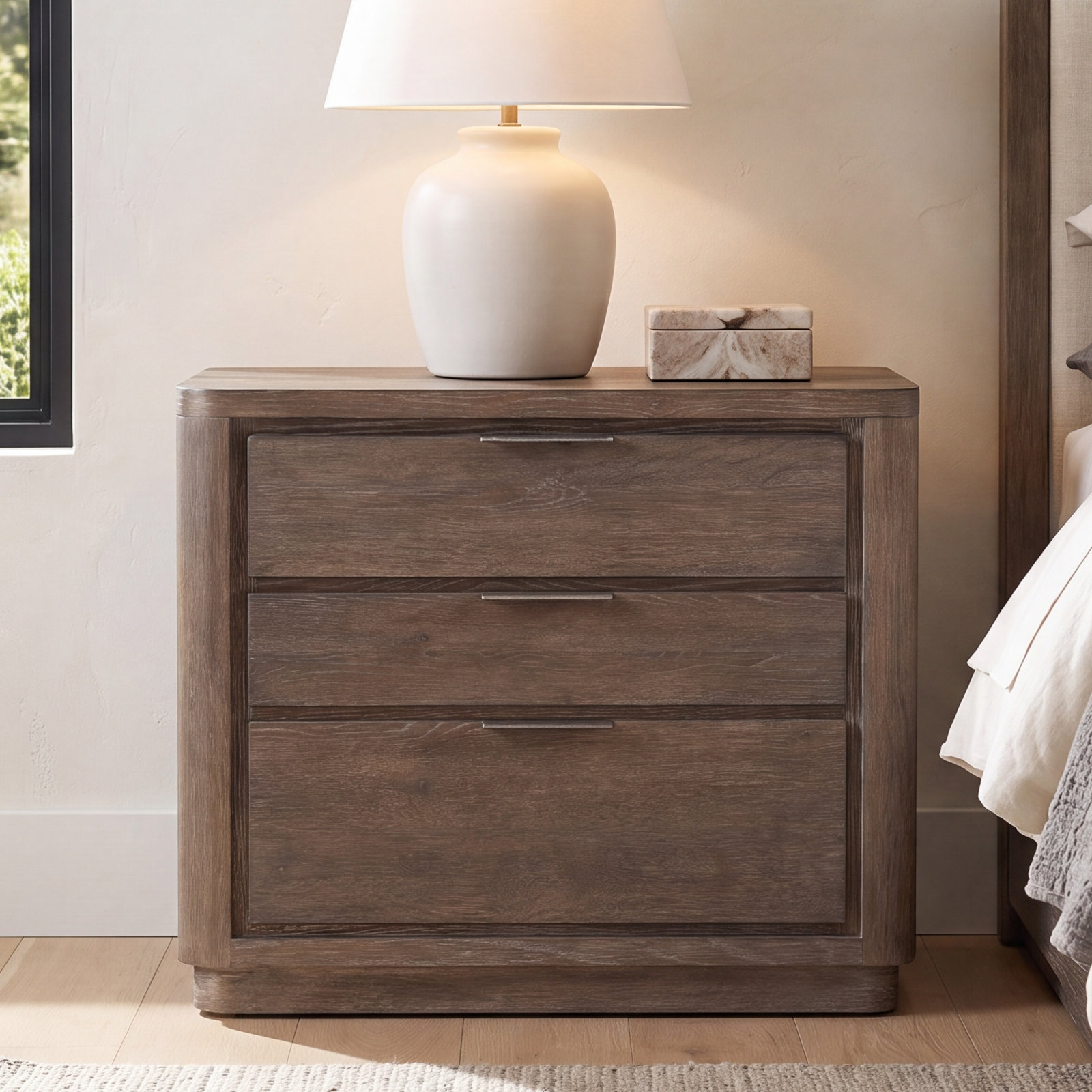Outline 3-Drawer Oak Nightstand