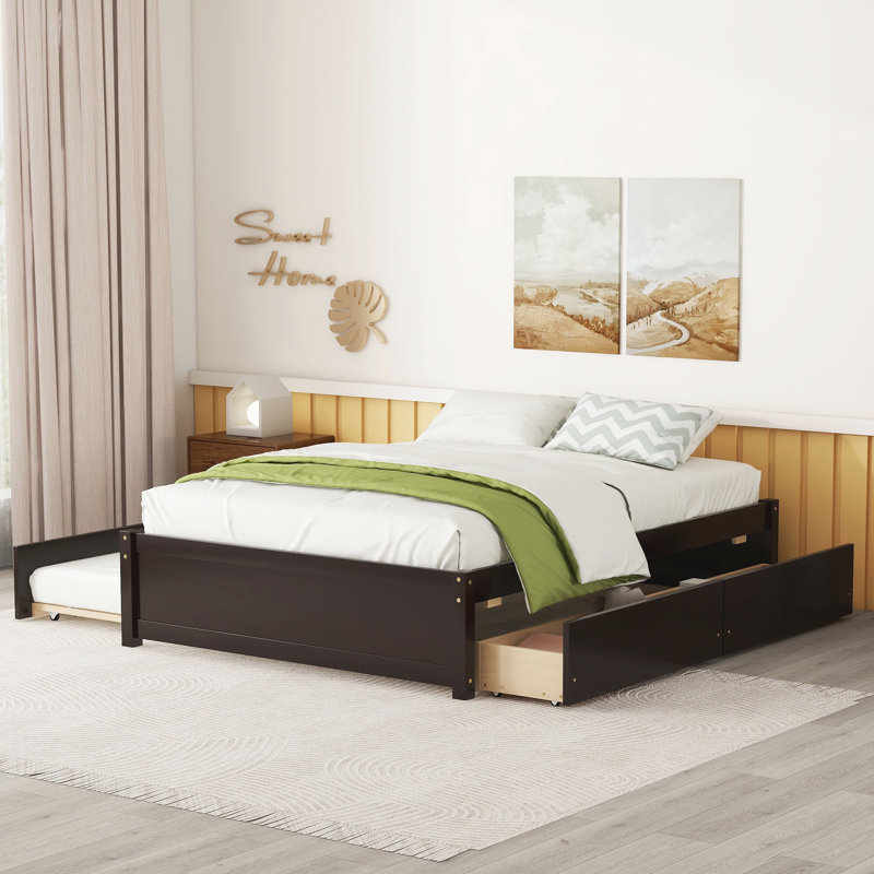 Lit double avec lit gigogne simple et 2 tiroirs - aspect chambre à coucher moderne - Maximiser l'espace en bois massif