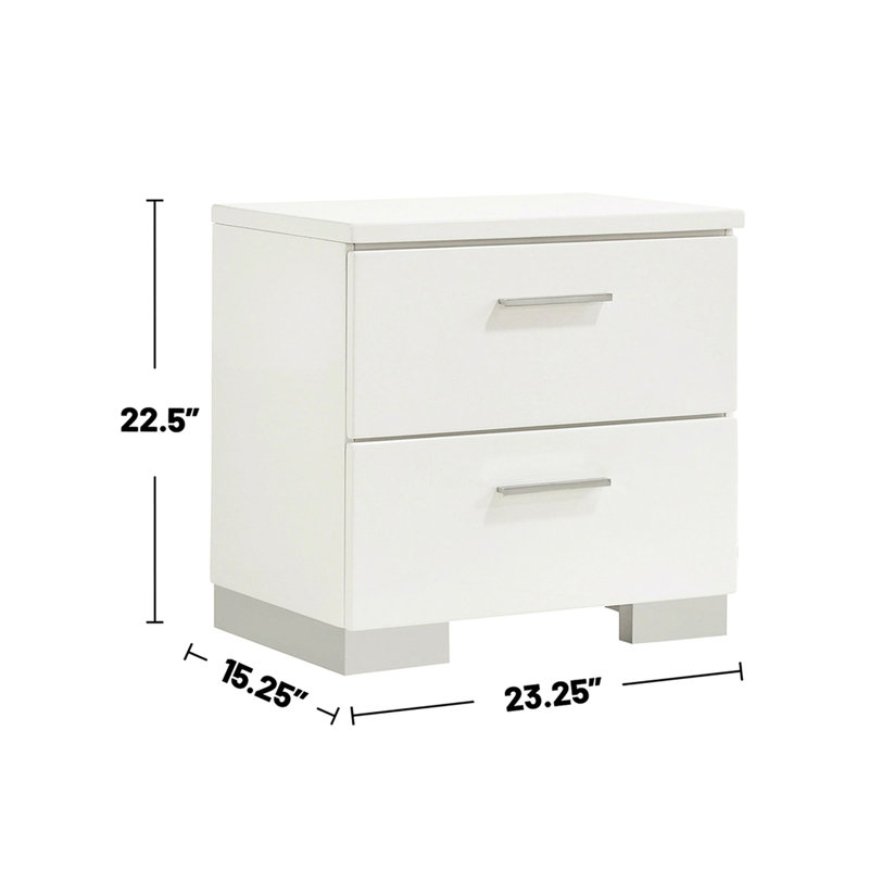 2 table de chevet en blanc brillant - rangement spacieux pour la chambre à coucher, tiroirs doublés de feutre, accessoires de glissières en métal lisses pour une décoration élégante et stable