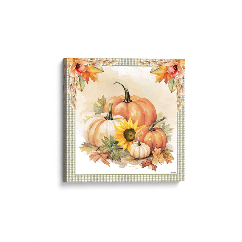 «Fall Pumpkin Floral II» par Nicole DeCamp, reproduction d'art, L 20 po x H 20 po, Ne s’applique pas, Toile tendue