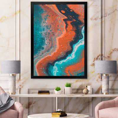 Composition abstraite de marbre en bleu et orange I - peinture sur toile