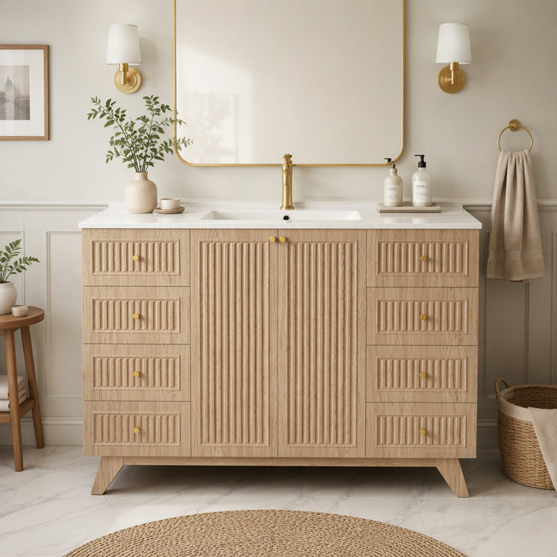 Meuble-lavabo simple lavabo avec comptoir en SMC, meuble en MDF, portes à fermeture amortie et rangement moderne autoportant