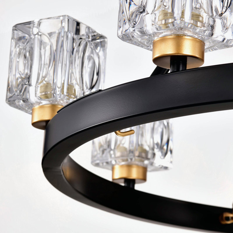 Noir mat + lustre en roue de chariot de style lustre en cristal de style campagnard pour salon, 27.01