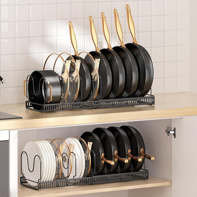 Support extensible pour couvercles et pan de casseroles - sous l'armoire, 10 compartiments réglables