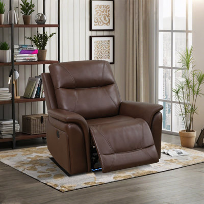 42" Reddish Brown Breathing Leather Power Reclining Chair by Wrought Studio