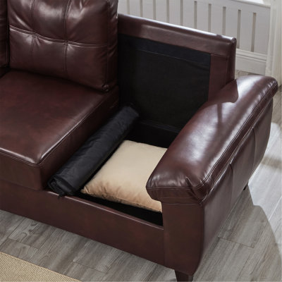 2 Pieces Sofa Modern Design Faux Leather 3 Seater & Loveseat,Living Room Sofa with Storage,Big Armrest Sofa,Upholstered Breathable PU Leather Sofa,Burgundy