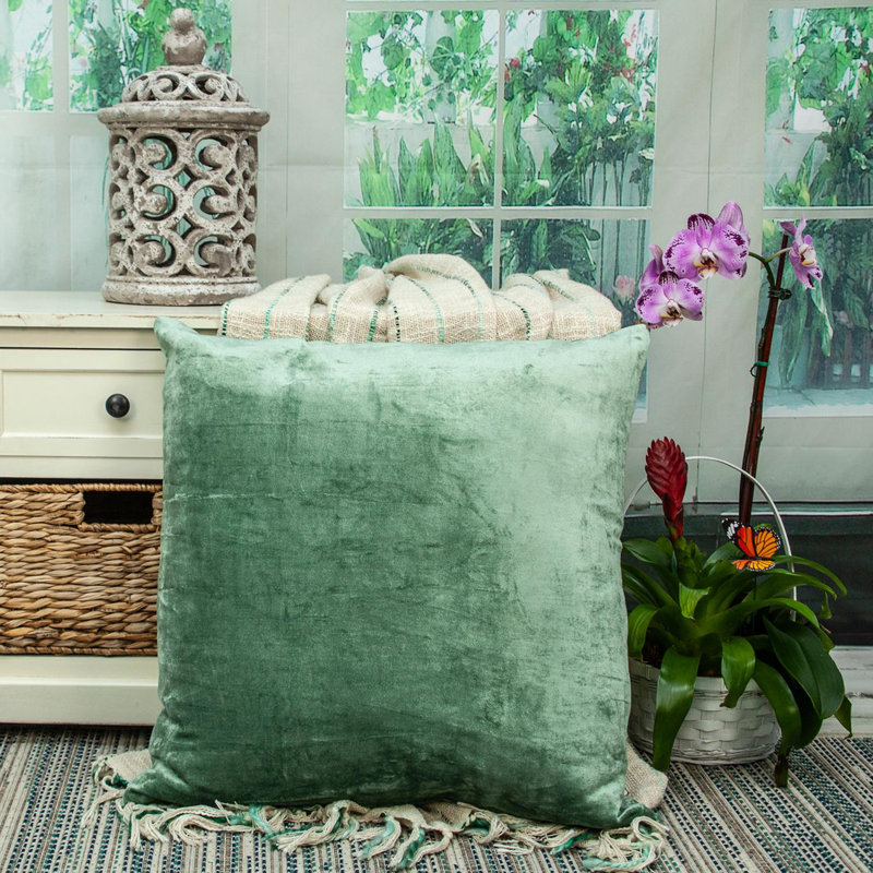 Coussin décoratif carré en mélange de coton 22 po Parkland, Polyester / Bourre en polyester, Vert, 22 po x 22 po