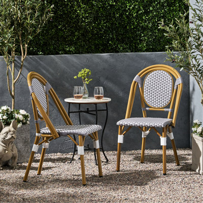2 chaises bistro françaises abstraites - structure en aluminium, blanc et gris